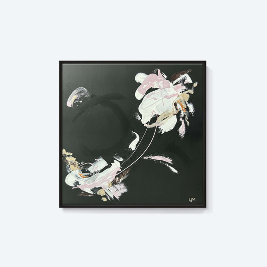 A medium dark abstract painting by Lee J Morgan Art displayed on a room wall