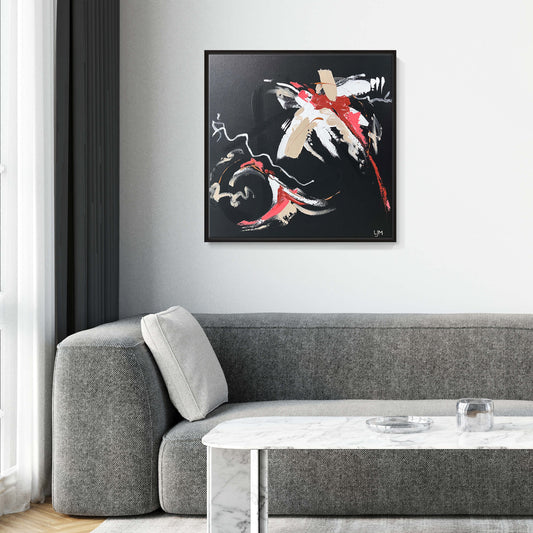 Medium dark abstract art by Lee J Morgan Art displayed on a living room