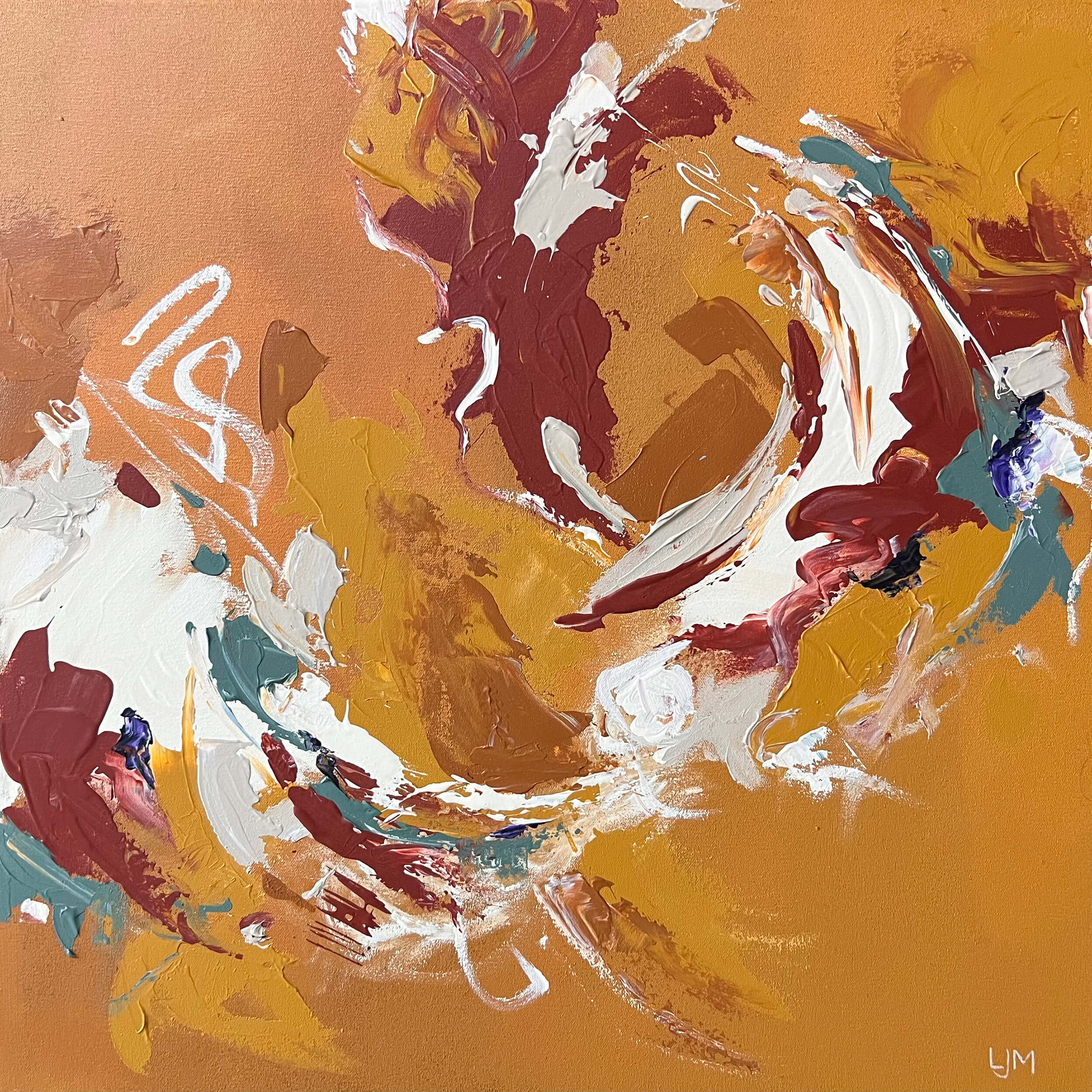 Closeup of a medium golden abstract art by Lee J Morgan 