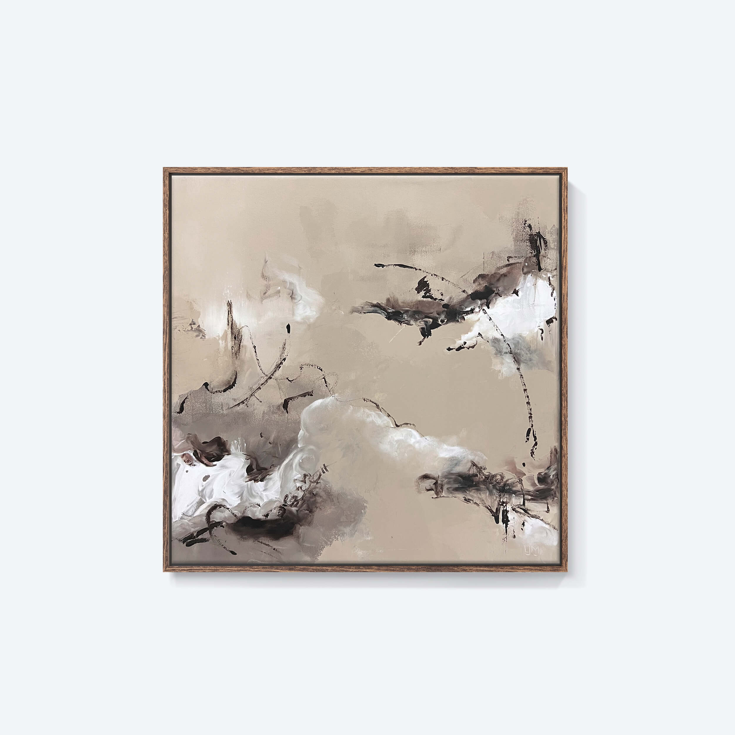 Medium Beige Abstract Art by Lee J Morgan displayed on a wall