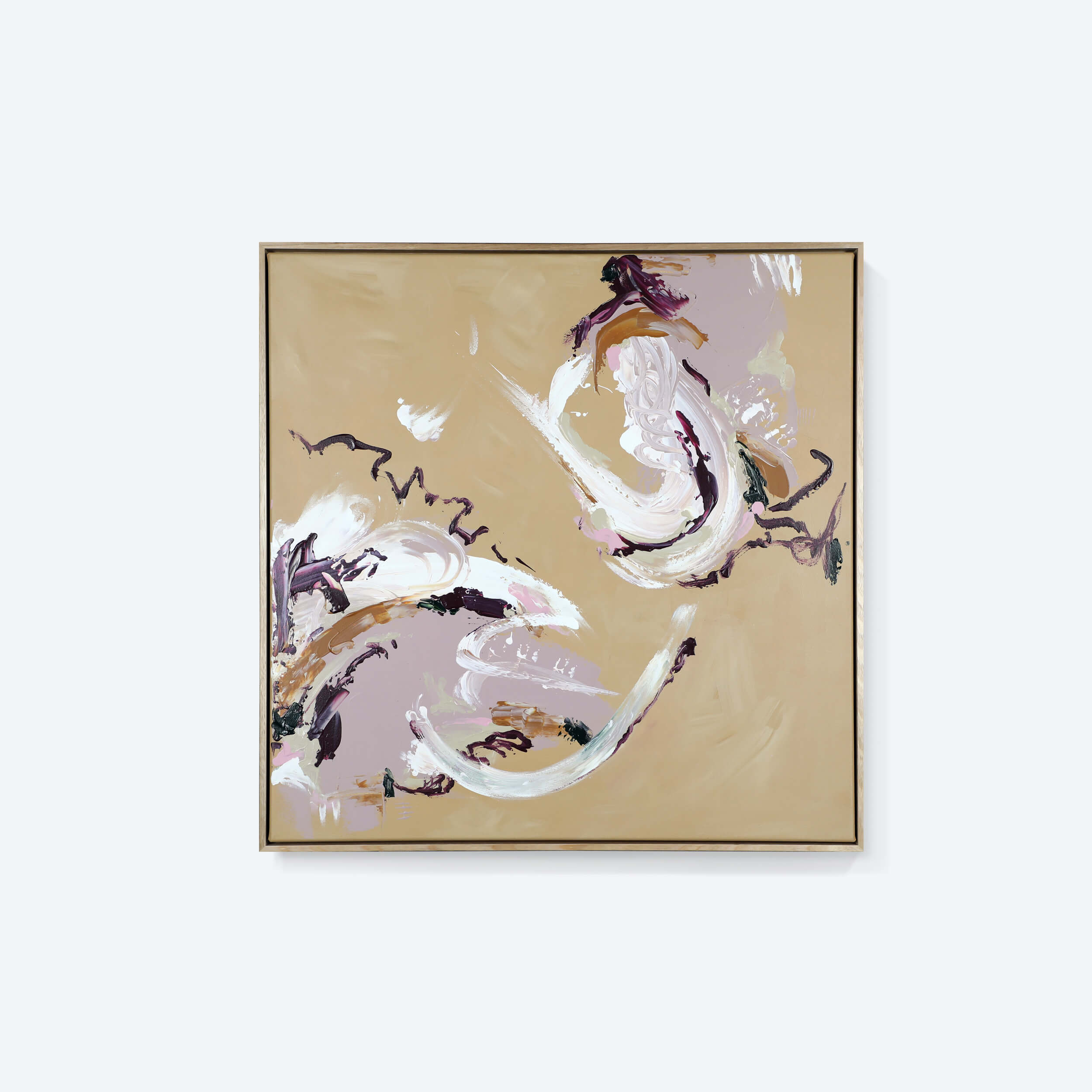 A medium neutral abstract painting by Lee J Morgan Art displayed on a living room wall