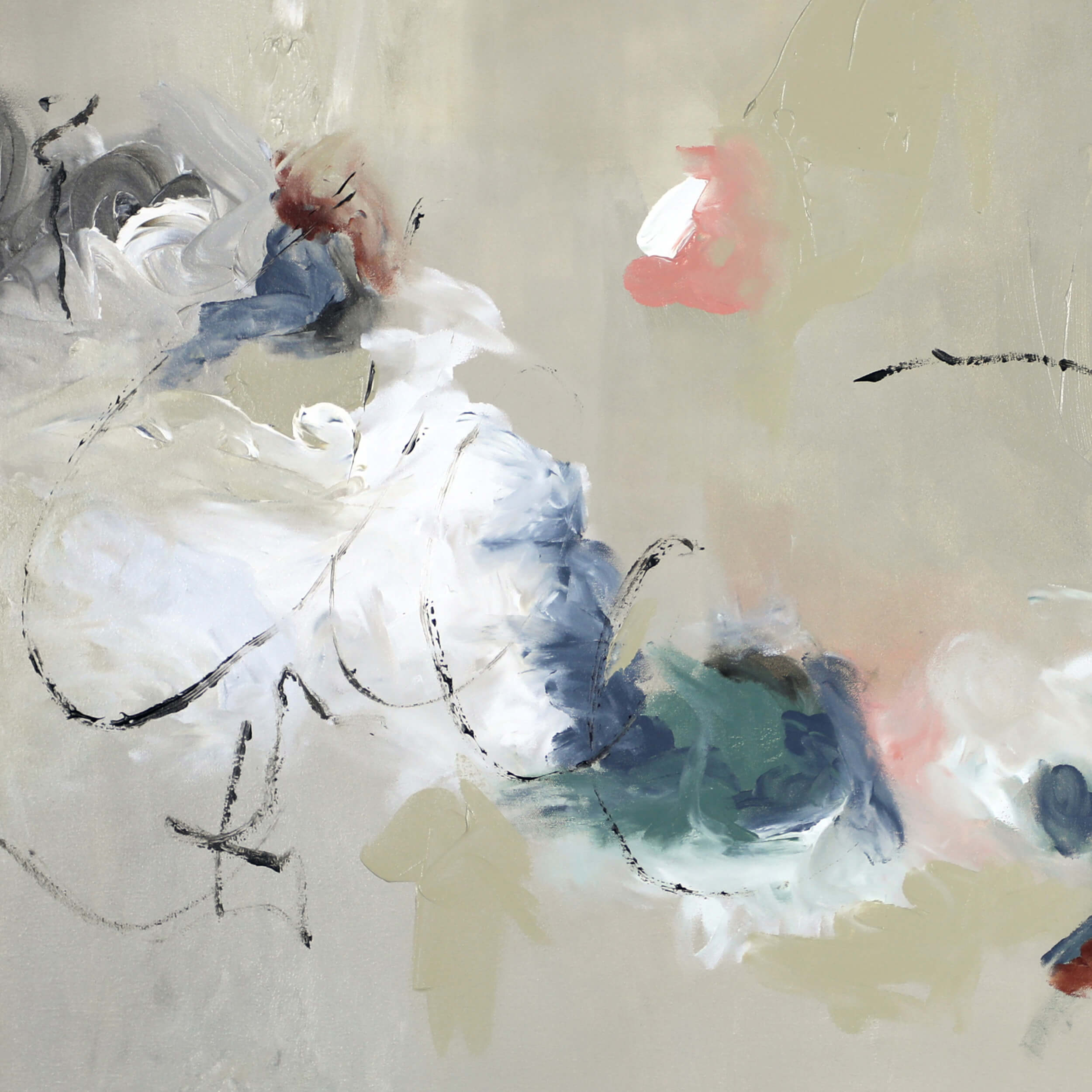 Close-up of a medium neutral abstract painting by Lee J Morgan Art