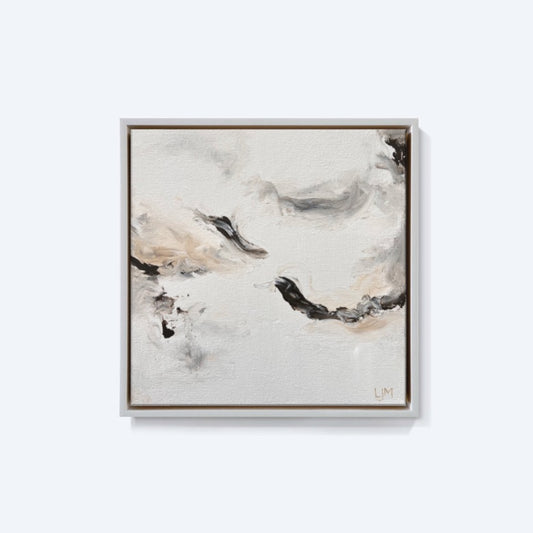 A small neutral artwork by Lee J Morgan Art displayed on a living room wall